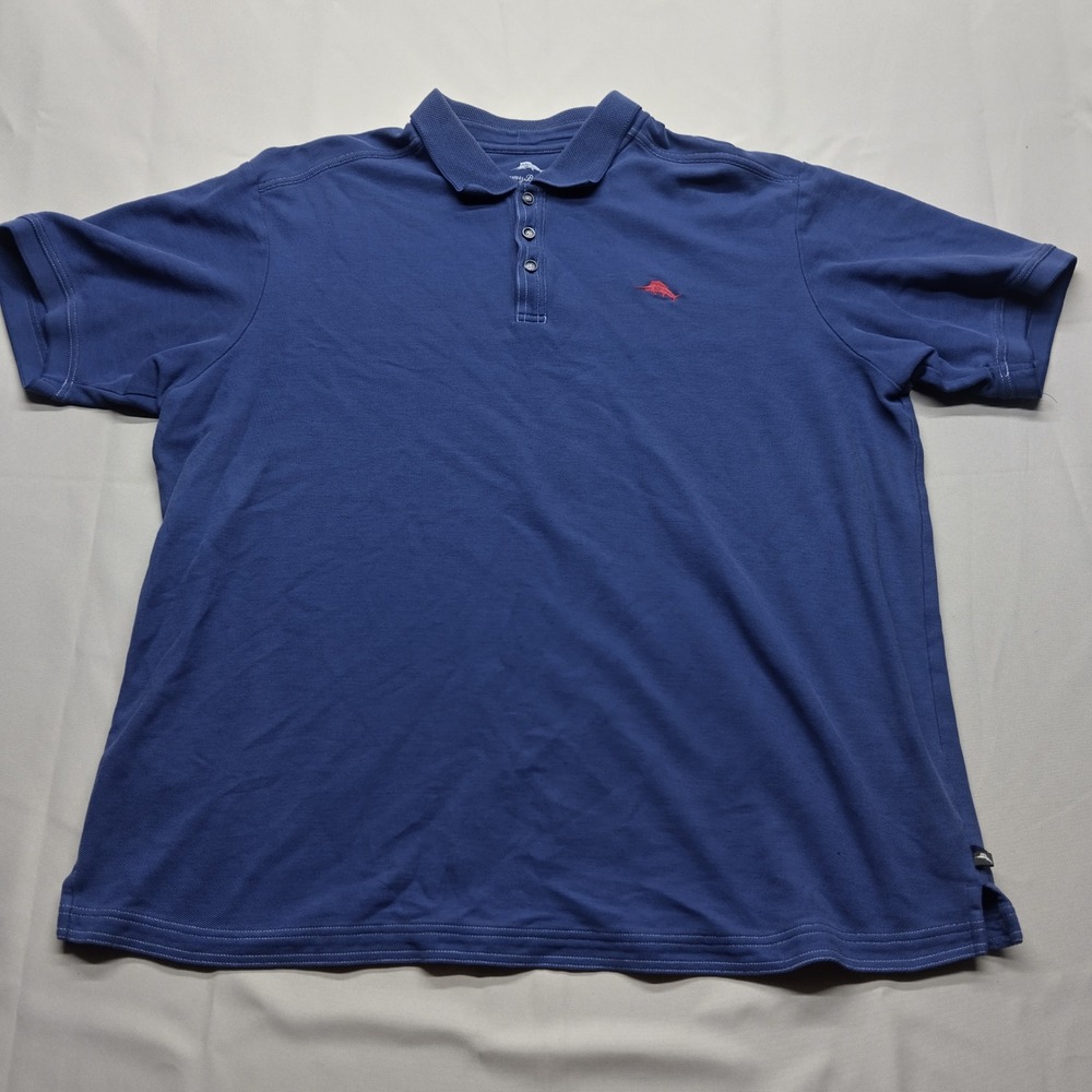 Tommy Bahama Mens XXL Blue Supima Cotton Marlin Logo Polo Shirt Short Sleeve
